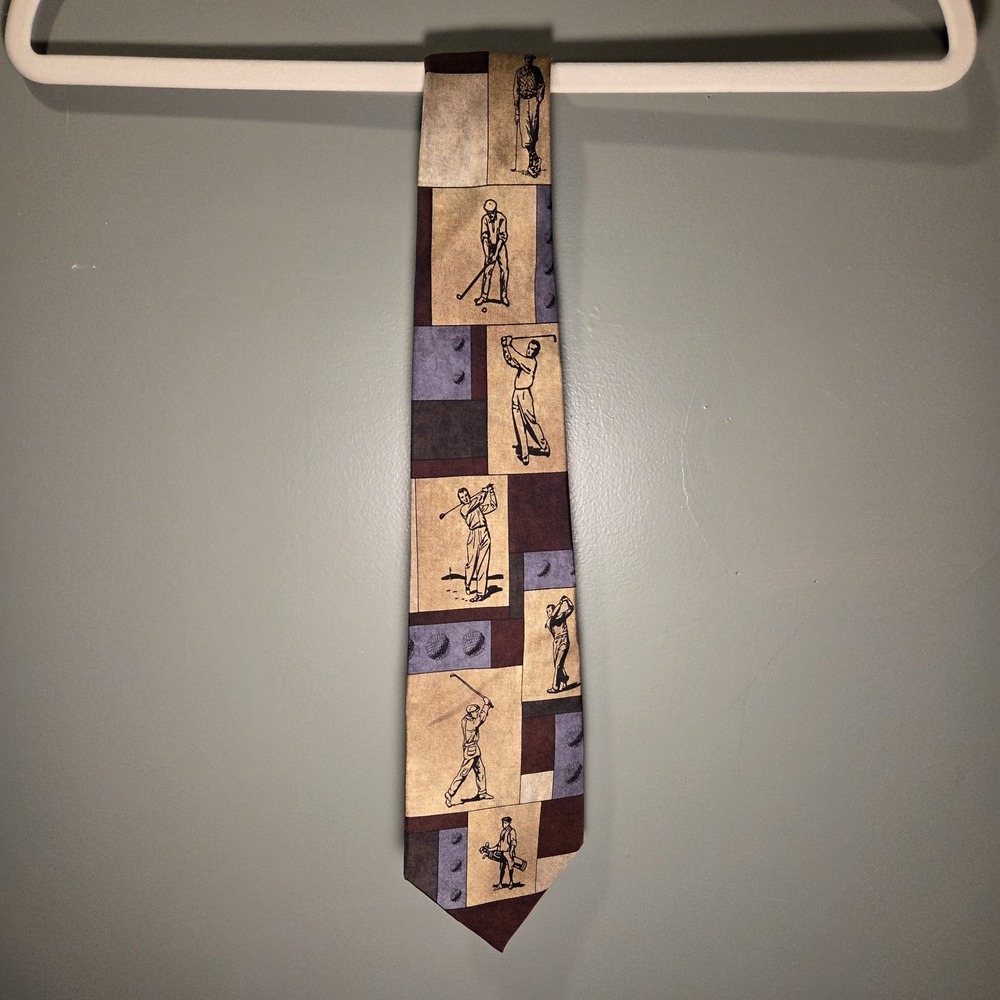 Larson Brothers 100% Silk Tie Men Golfing Caddy Golf Balls, Tan Black Multi
